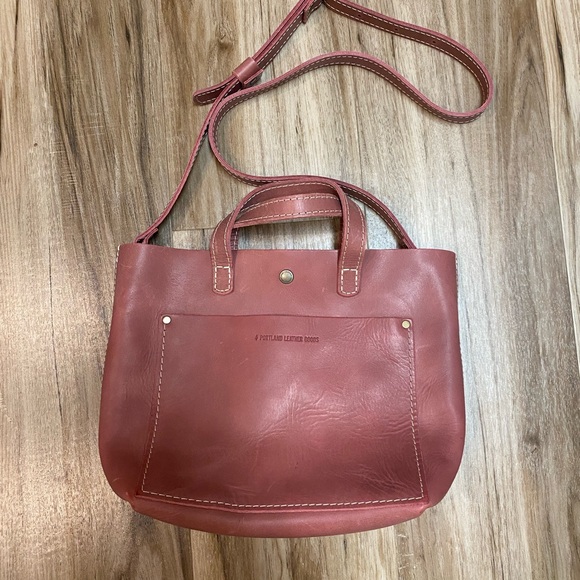 PORTLAND LEATHER GOODS MINI CROSSBODY TOTE STRAP BLOSSOM LIGHT PINK MERLOT EUC